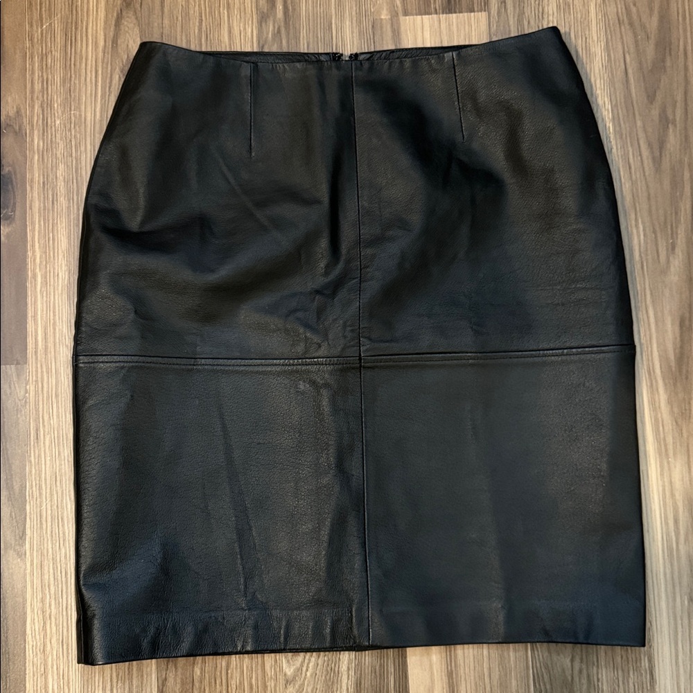 Newport News Leather Black Lined Zip Up Vintage 90’s Y2K Midi Pencil Skirt 8